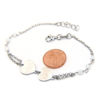 NSA|Bracelet man woman Silver 925 rosary working red crystal with double satin heart 16.50 - 19.50 cm