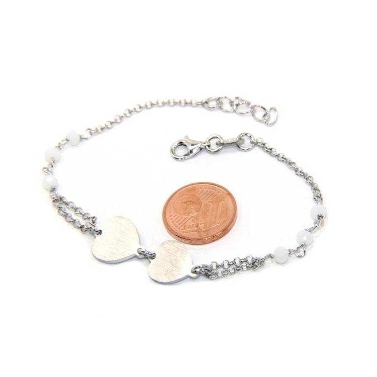 NSA|Bracelet man woman Silver 925 rosary working red crystal with double satin heart 16.50 - 19.50 cm