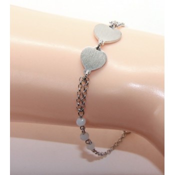 NSA|Bracelet man woman Silver 925 rosary working red crystal with double satin heart 16.50 - 19.50 cm