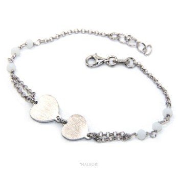 NSA|Bracciale uomo donna Argento 925 lavorazione a rosario cristallo rosso con doppio cuore satinato 16,50 - 19,50 cm