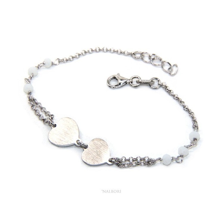NSA|Bracelet man woman Silver 925 rosary working red crystal with double satin heart 16.50 - 19.50 cm