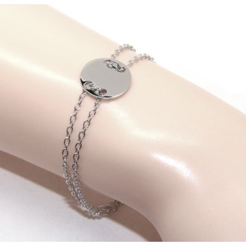 NSA|Bracciale uomo donna Argento 925 con bottone centrale rodiato 17,00 - 20,00 cm