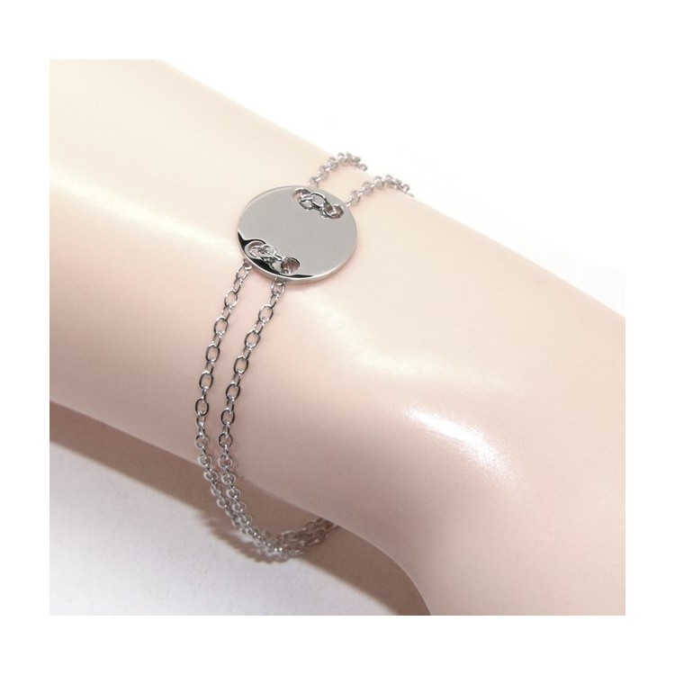 NSA|647/5000 Bracelet man woman 925 Sterling Silver with central button rhodium 17,00 - 20.00 cm