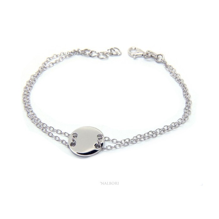 NSA|647/5000 Bracelet man woman 925 Sterling Silver with central button rhodium 17,00 - 20.00 cm
