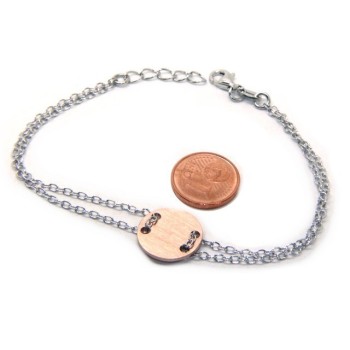 NSA|Bracciale uomo donna Argento 925 con bottone centrale rosa satinato 17,00 - 20,00 cm