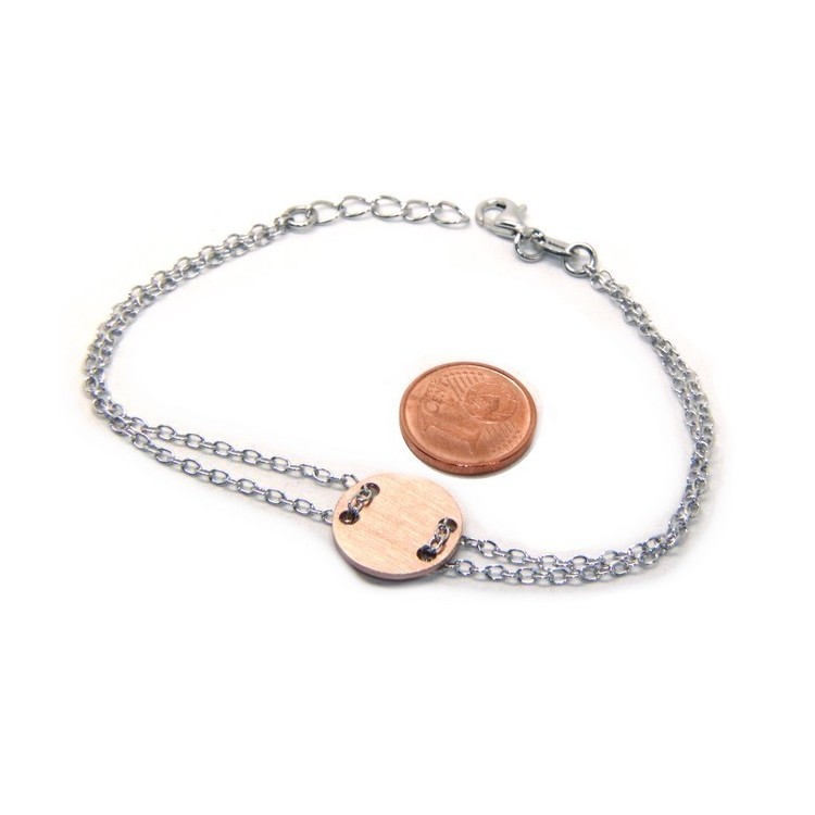 NSA|647/5000 Bracelet man woman 925 Sterling Silver with central button rosa satin 17,00 - 20.00 cm