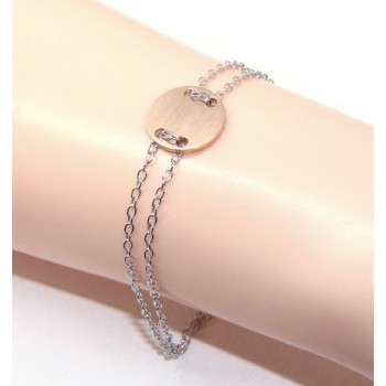 NSA|Bracciale uomo donna Argento 925 con bottone centrale rosa satinato 17,00 - 20,00 cm