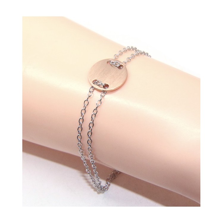 NSA|647/5000 Bracelet man woman 925 Sterling Silver with central button rosa satin 17,00 - 20.00 cm