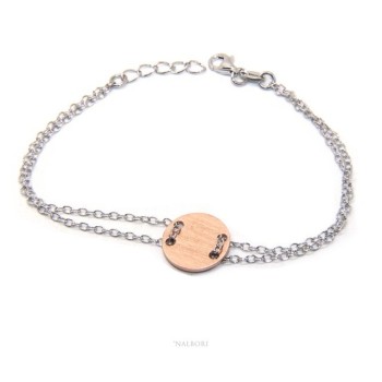 NSA|Bracciale uomo donna Argento 925 con bottone centrale rosa satinato 17,00 - 20,00 cm