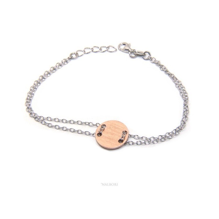 NSA|Bracciale uomo donna Argento 925 con bottone centrale rosa satinato 17,00 - 20,00 cm