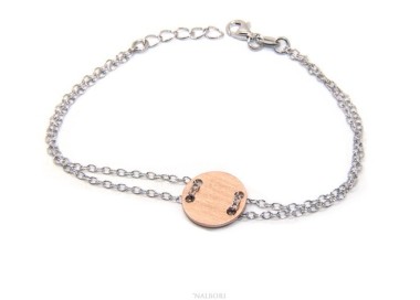 NSA|647/5000 Bracelet man woman 925 Sterling Silver with central button rosa satin 17,00 - 20.00 cm