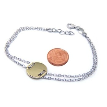 NSA|647/5000 Bracelet man woman 925 Sterling Silver with central button yellow gold plate 17,00 - 20.00 cm