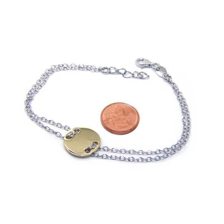 NSA|647/5000 Bracelet man woman 925 Sterling Silver with central button yellow gold plate 17,00 - 20.00 cm