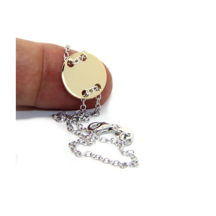 NSA|647/5000 Bracelet man woman 925 Sterling Silver with central button yellow gold plate 17,00 - 20.00 cm