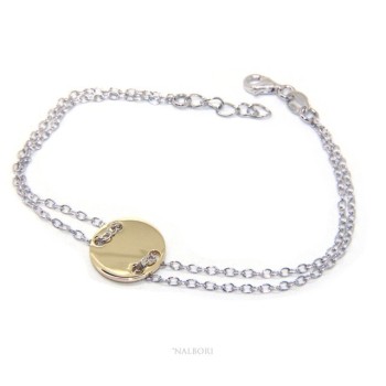 NSA|Bracciale uomo donna Argento 925 con bottone centrale bagno oro giallo 17,00 - 20,00 cm