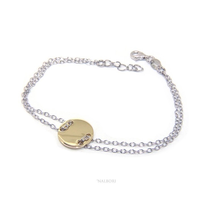 NSA|647/5000 Bracelet man woman 925 Sterling Silver with central button yellow gold plate 17,00 - 20.00 cm