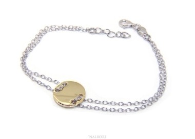 NSA|647/5000 Bracelet man woman 925 Sterling Silver with central button yellow gold plate 17,00 - 20.00 cm