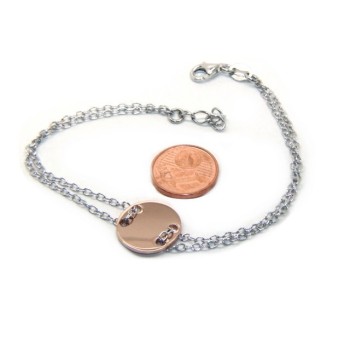 NSA|647/5000 Bracelet man woman 925 Sterling Silver with central button rose gold plate 17,00 - 20.00 cm