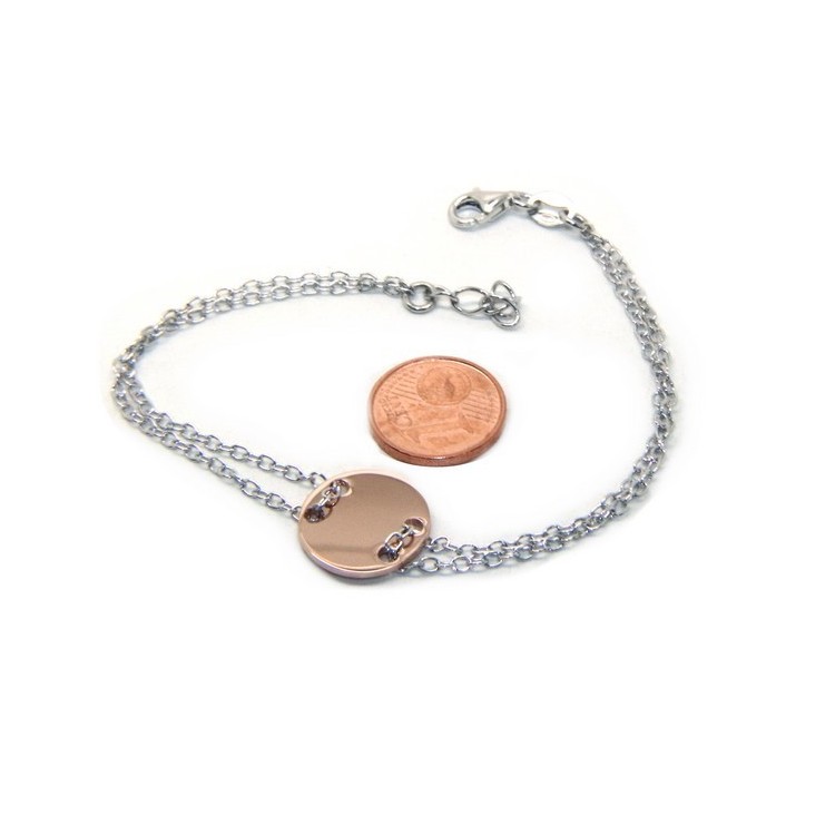 NSA|Bracciale uomo donna Argento 925 con bottone centrale bagno oro rosa 17,00 - 20,00 cm
