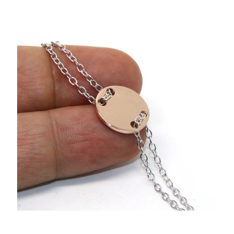 NSA|647/5000 Bracelet man woman 925 Sterling Silver with central button rose gold plate 17,00 - 20.00 cm