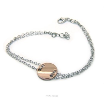 NSA|Bracciale uomo donna Argento 925 con bottone centrale bagno oro rosa 17,00 - 20,00 cm