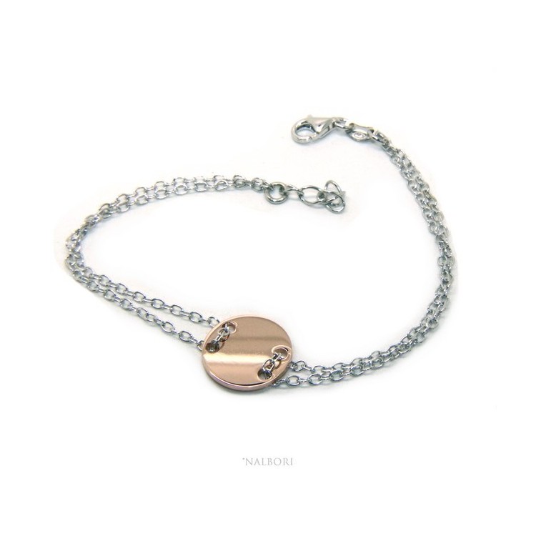 NSA|Bracciale uomo donna Argento 925 con bottone centrale bagno oro rosa 17,00 - 20,00 cm
