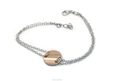 NSA|647/5000 Bracelet man woman 925 Sterling Silver with central button rose gold plate 17,00 - 20.00 cm