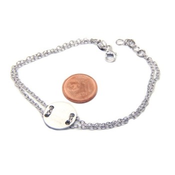 NSA|Bracciale uomo donna Argento 925 con bottone centrale bagno oro bianco satinato 17,00 - 20,00 cm