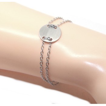 NSA|647/5000 Bracelet man woman 925 Sterling Silver with central button white gold plate 17,00 - 20.00 cm