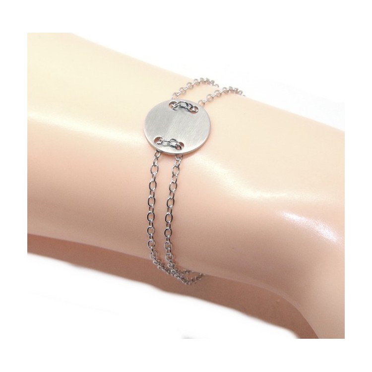 NSA|Bracciale uomo donna Argento 925 con bottone centrale bagno oro bianco satinato 17,00 - 20,00 cm