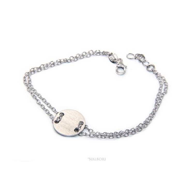 NSA|Bracciale uomo donna Argento 925 con bottone centrale bagno oro bianco satinato 17,00 - 20,00 cm