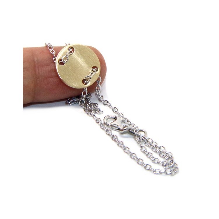NSA|647/5000 Bracelet man woman 925 Sterling Silver with central button yellow gold plate 17,00 - 20.00 cm