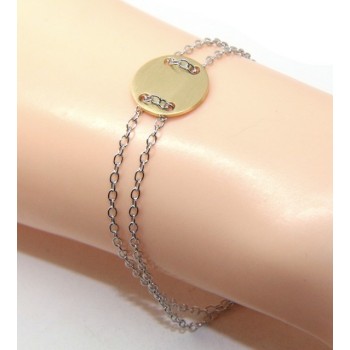 NSA|647/5000 Bracelet man woman 925 Sterling Silver with central button yellow gold plate 17,00 - 20.00 cm