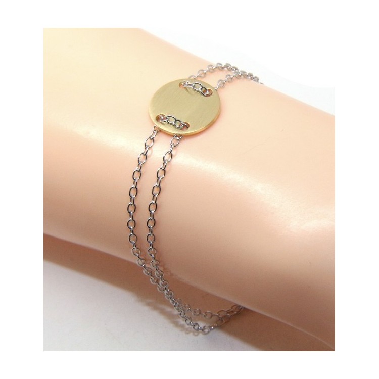 NSA|647/5000 Bracelet man woman 925 Sterling Silver with central button yellow gold plate 17,00 - 20.00 cm