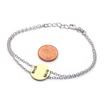 NSA|647/5000 Bracelet man woman 925 Sterling Silver with central button yellow gold plate 17,00 - 20.00 cm