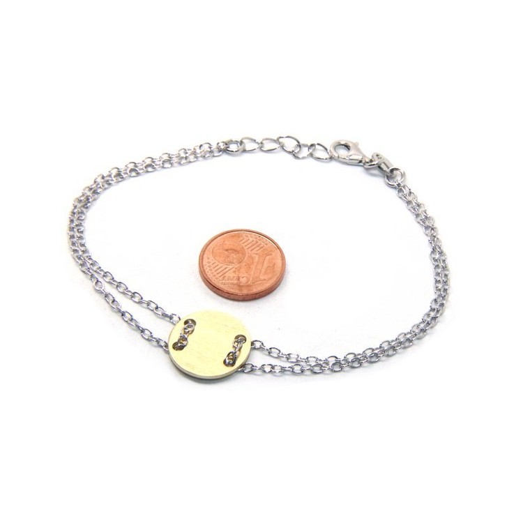 NSA|647/5000 Bracelet man woman 925 Sterling Silver with central button yellow gold plate 17,00 - 20.00 cm