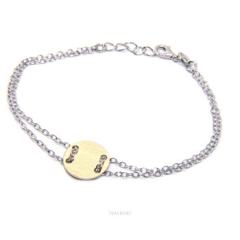 NSA|Bracciale uomo donna Argento 925 con bottone centrale bagno oro giallo satinato  17,00 - 20,00 cm