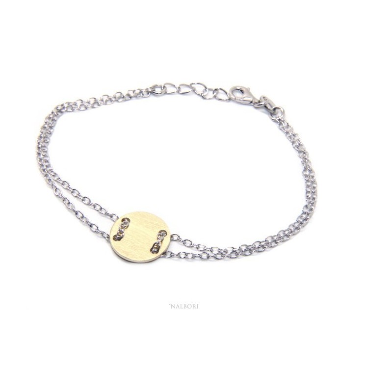NSA|647/5000 Bracelet man woman 925 Sterling Silver with central button yellow gold plate 17,00 - 20.00 cm