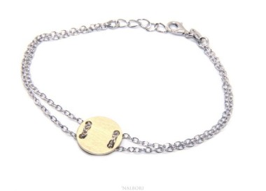 NSA|647/5000 Bracelet man woman 925 Sterling Silver with central button yellow gold plate 17,00 - 20.00 cm