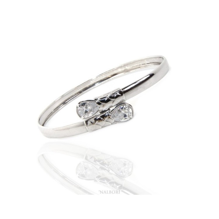 NSA|ARGENTO 925 : Bracciale donna schiava aperto contrarie' zircone bianco goccia 2 griffe