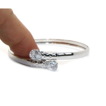 NSA|ARGENTO 925 : Bracciale donna schiava aperto contrarie' zircone bianco goccia 2 griffe