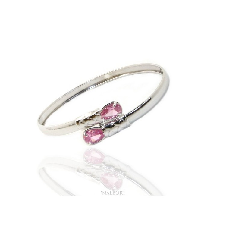 NonSoloArgenti | Bracciale argento 925 da donna schiava contrarie' zircone rosa goccia 2 griffe