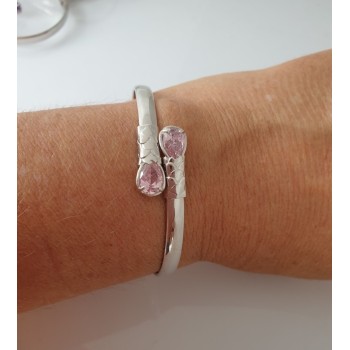 NonSoloArgenti | Bracciale argento 925 da donna schiava contrarie' zircone rosa goccia 2 griffe