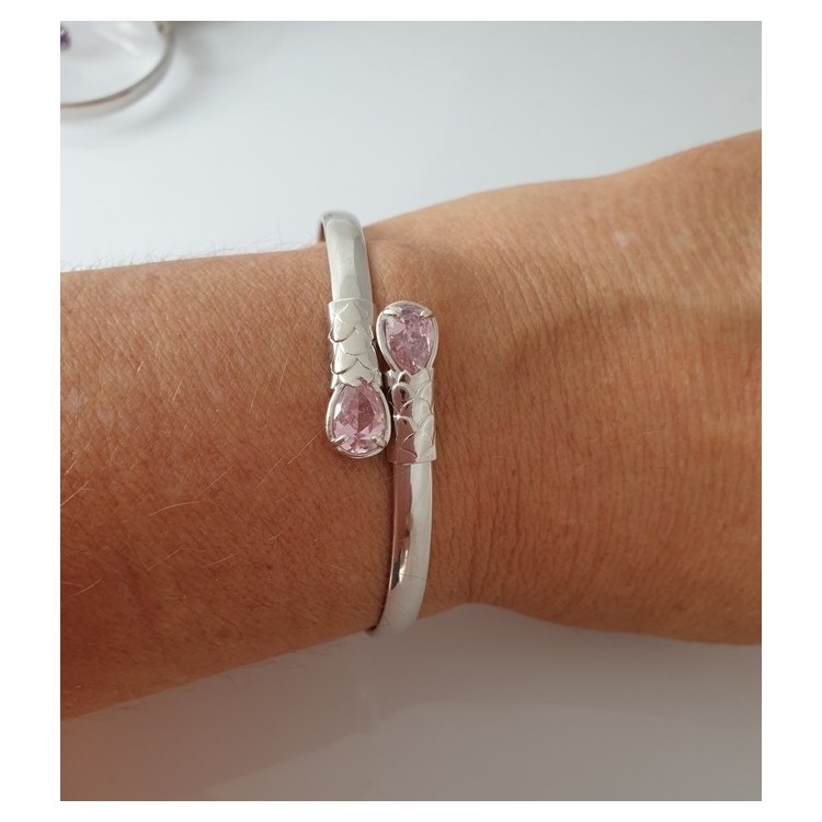 NonSoloArgenti | Bracciale argento 925 da donna schiava contrarie' zircone rosa goccia 2 griffe