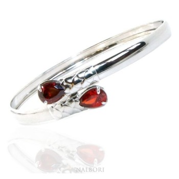 NSA|ARGENTO 925 : Bracciale donna schiava aperto contrarie' zircone rosa goccia 2 griffe