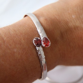 NSA|SILVER 925: Woman slave bracelet open contrarie red zircon drop 2 griffe