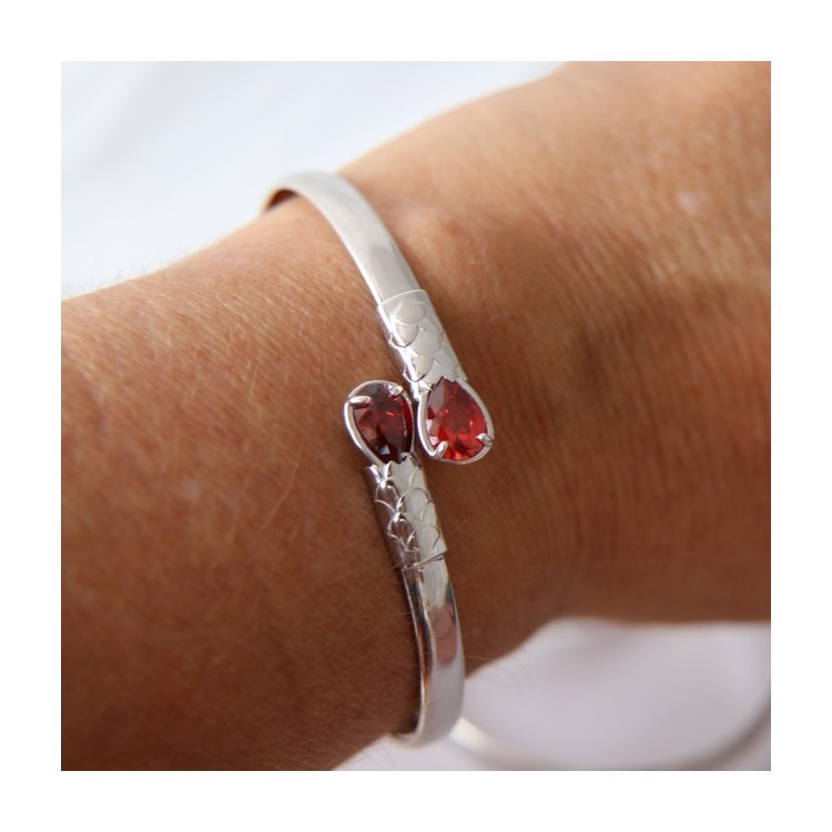 NSA|SILVER 925: Woman slave bracelet open contrarie red zircon drop 2 griffe