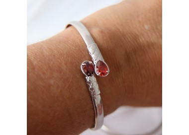 NSA|ARGENTO 925 : Bracciale donna schiava aperto contrarie' zircone rosso  goccia 2 griffe