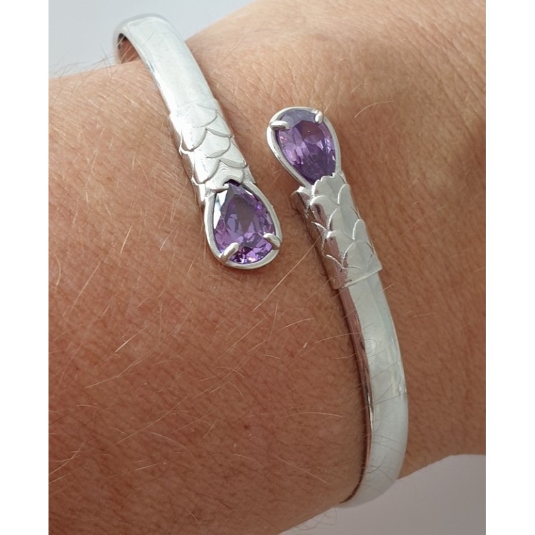 NSA|SILVER 925: Woman slave bracelet open contrarie purple zircon drop 2 griffe