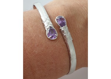 NSA|romabijoux|ARGENTO 925 : Bracciale donna schiava aperto contrarie' zircone viola goccia 2 griffe